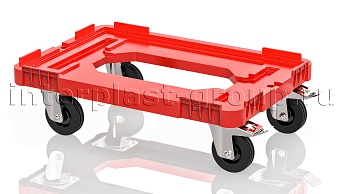 Тележка пластиковая с отверстием 2 колеса с тормозом красная в Петрозаводске Тележка пластиковая с отверстием 2 колеса с тормозом красная в Петрозаводске