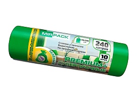 Мешки для мусора 240 л, ароматизированные, зеленые, в рулоне 10 шт., ПВД 45 мкм, 1300х930 мм, PREMIUM+, 240108301 в Петрозаводске