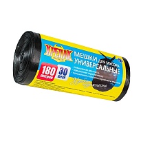 Мешки для мусора 180 л, черные, в рулоне 30 шт., ПНД, 20 мкм, 1150х800 мм, Крепак, 4607075710139 в Петрозаводске