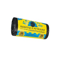 Мешки для мусора 30 л, с ручками, черные, в рулоне 30 шт., ПНД, 9 мкм, 620х480 мм, Крепакоф, 4607075710665 в Петрозаводске