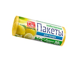 Мешки для мусора 30 л, ароматизированные, Лимон, желтые, в рулоне 20 шт., ПНД, 9 мкм, 560х530 мм, GRIFON Aroma, 101-020 Li в Петрозаводске