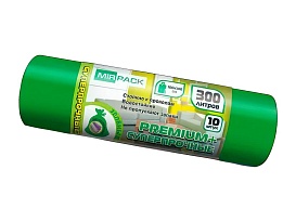 Мешки для мусора 300 л, зеленые, в рулоне 10 шт., ПВД 70 мкм, 1400х1000 мм, PREMIUM+, 300101601 в Петрозаводске