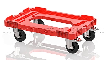 Тележка пластиковая с отверстием 2 колеса с тормозом усиленная красная в Петрозаводске