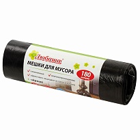 Мешки для мусора 180 л, черные, в рулоне 10 шт., ПВД, 24 мкм, 1060х800 мм, Любаша, 605336 в Петрозаводске