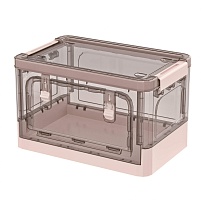 Ящик пластиковый складной прозрачный коричневый, дно розовое, 360х235х230 мм, с колесиками в Петрозаводске